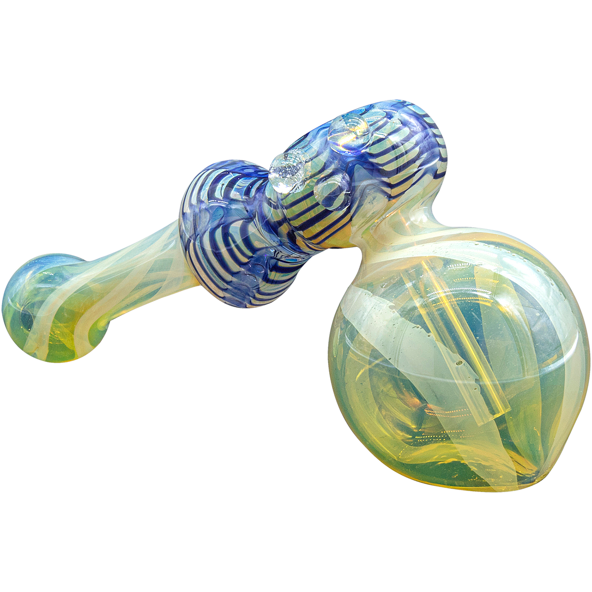 LA Pipes "Raked Hammer" Fumed Hammer Bubbler Pipe in Blue, Side View on White Background