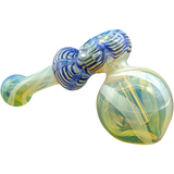 LA Pipes "Raked Hammer" Fumed Hammer Bubbler Pipe in Blue, Side View on White Background