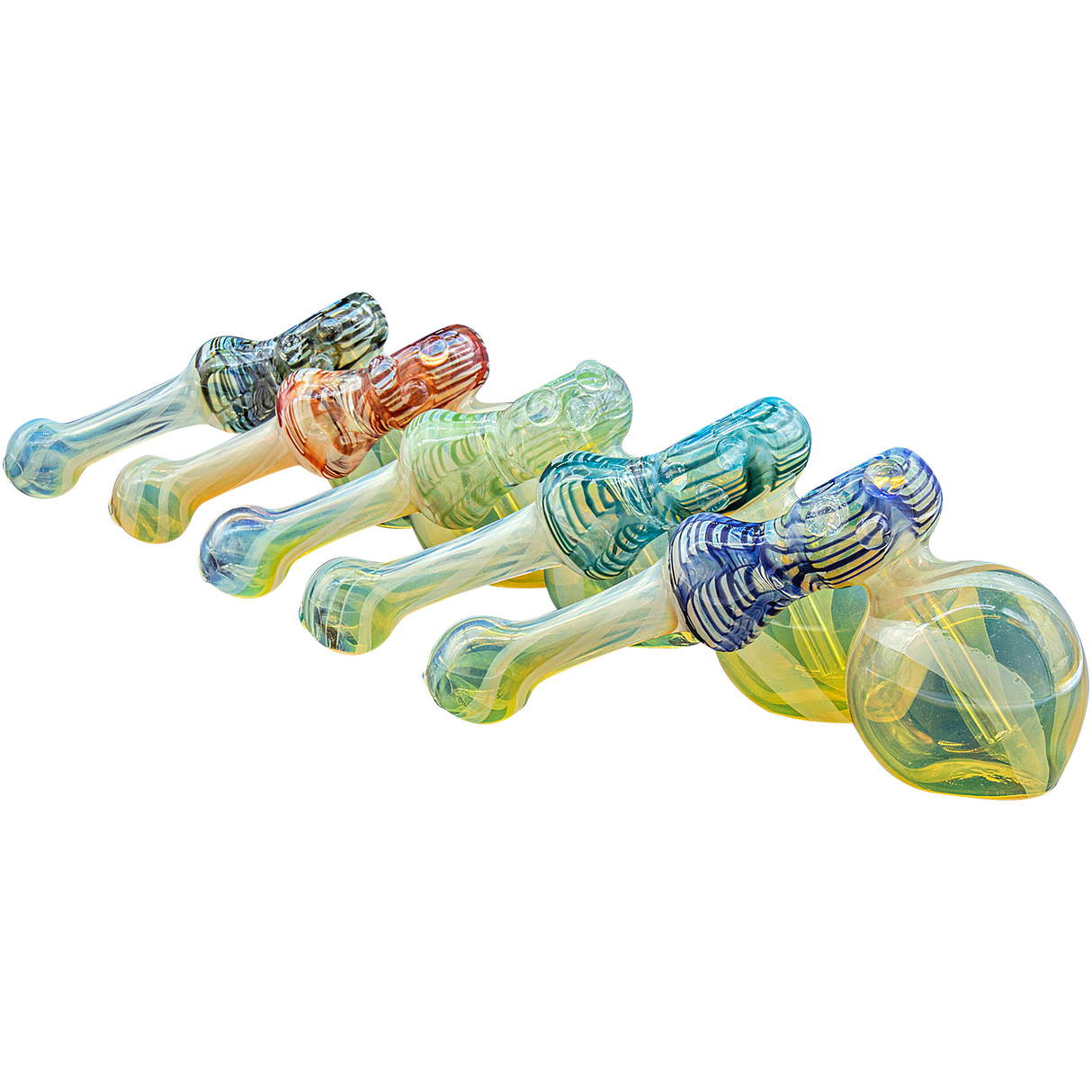 LA Pipes Raked Hammer Fumed Bubblers in Various Colors, 6" Borosilicate Glass, Side View
