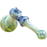 LA Pipes "Raked Hammer" Fumed Hammer Bubbler Pipe in blue and yellow swirl design, 6" borosilicate glass