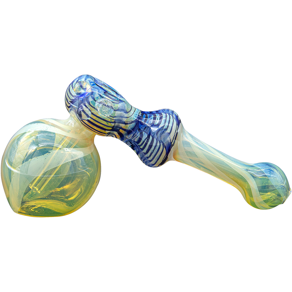 LA Pipes Raked Hammer Fumed Bubbler Pipe in Cobalt Blue, 6" Borosilicate Glass, Side View
