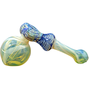 LA Pipes Raked Hammer Fumed Bubbler Pipe in Cobalt Blue, 6" Borosilicate Glass, Side View
