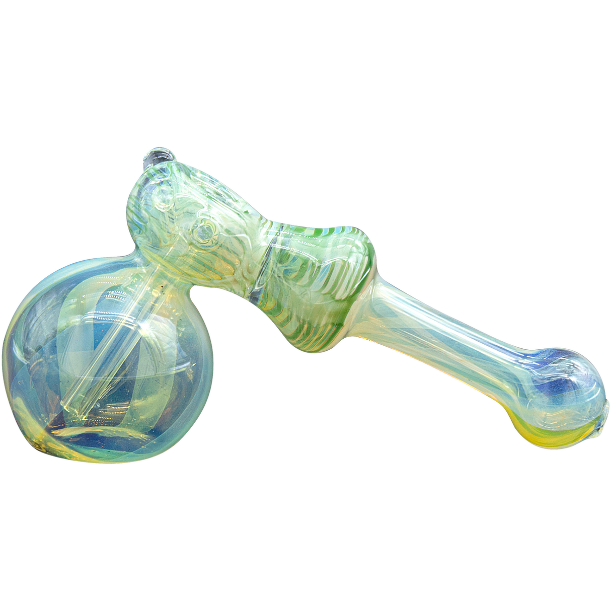 LA Pipes "Raked Hammer" Fumed Hammer Bubbler Pipe in Forest Green, 6" Borosilicate Glass, Side View