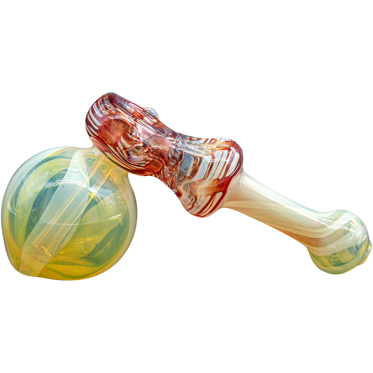 LA Pipes "Raked Hammer" Fumed Hammer Bubbler Pipe in Ruby Red with Borosilicate Glass