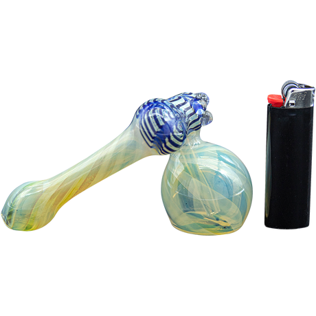 LA Pipes Raked Sidecar Bubbler Pipe in Fumed Glass with Assorted Colors, Side View