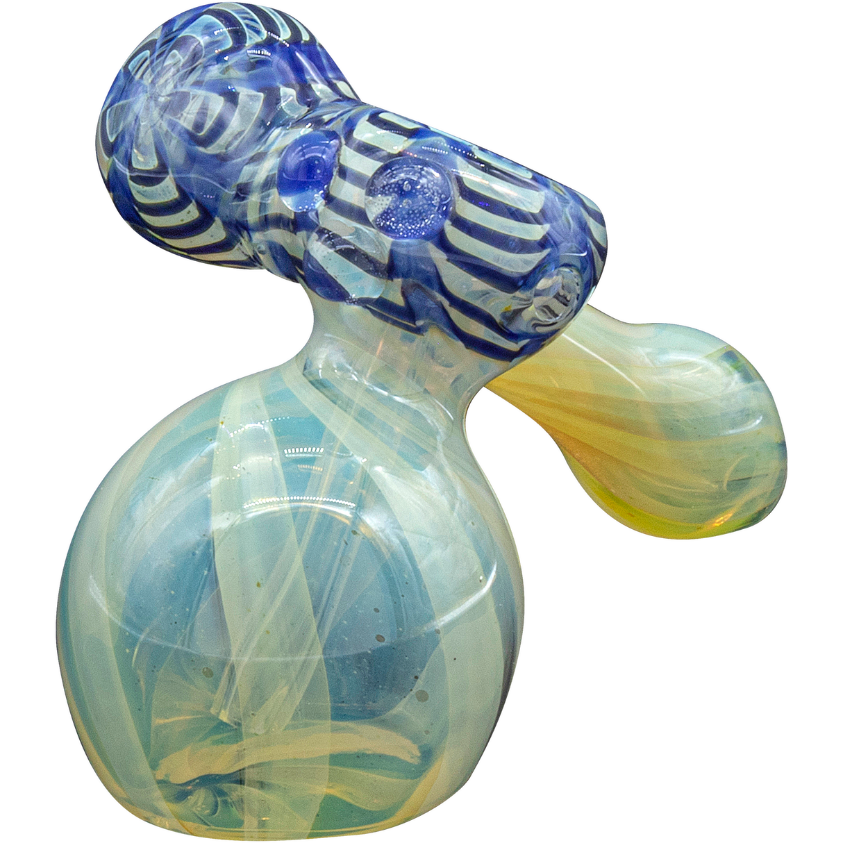 LA Pipes Raked Sidecar Bubbler in Fumed Glass with Blue Accents - Angled View