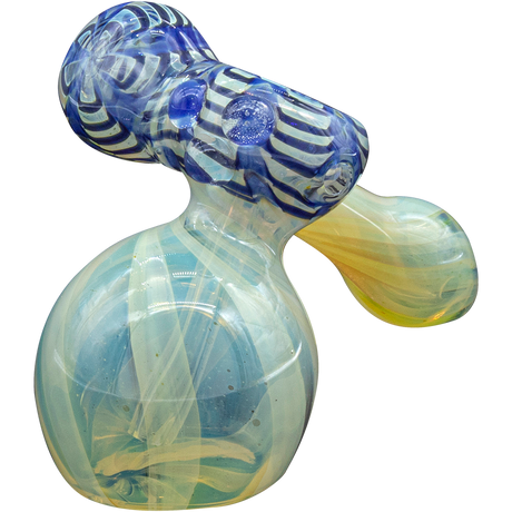 LA Pipes Raked Sidecar Bubbler in Fumed Glass with Blue Accents - Angled View