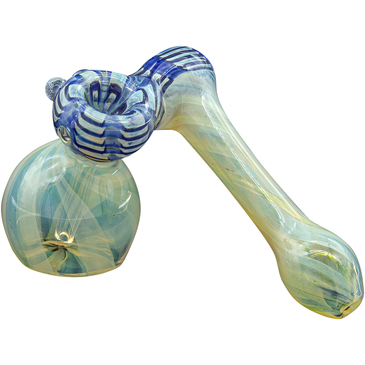LA Pipes Raked Sidecar Bubbler Pipe in Cobalt Blue, 6" Borosilicate Glass for Dry Herbs, Side View