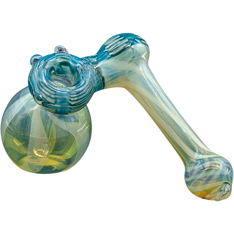 LA Pipes Raked Sidecar Bubbler Pipe in Ocean Surf, 6" Borosilicate Glass, for Dry Herbs - Side View