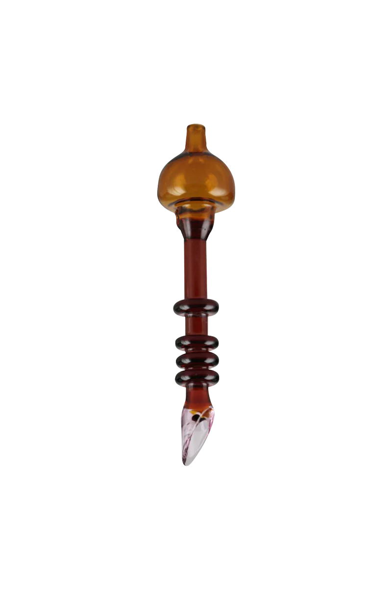 Borosilicate glass "Sauce Wand" Dabber with bubble carb cap, 5" size, front view on white background