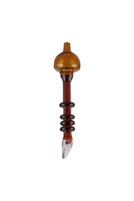 Borosilicate glass "Sauce Wand" Dabber with bubble carb cap, 5" size, front view on white background