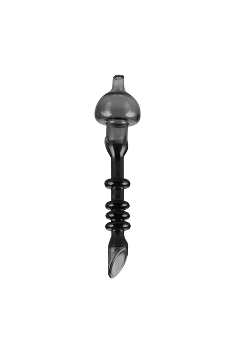 Borosilicate glass "Sauce Wand" Dabber with Carb Cap for concentrates, front view on white background