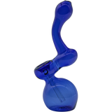 LA Pipes "Sherbub" Blue Glass Sherlock Bubbler Pipe, 6" Height, Borosilicate, Side View