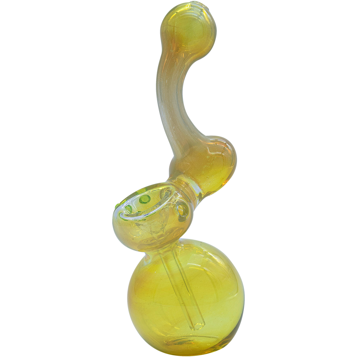 LA Pipes "Silver Sherlock" Fumed Glass Bubbler Pipe in Yellow, 6" Tall, Front View