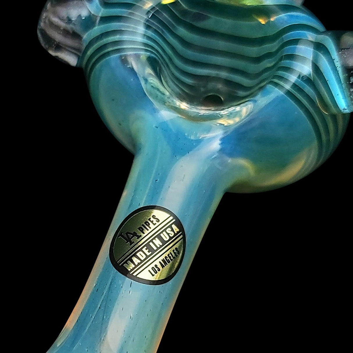 LA Pipes "Spiral Marble Head" Glass Spoon Pipe, Assorted Colors, Close-Up Side View
