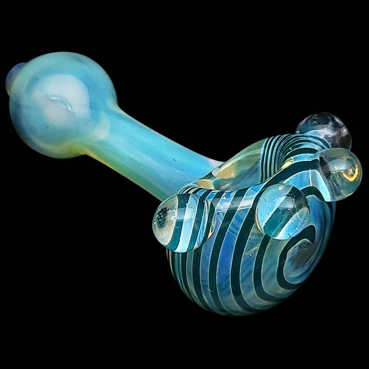 LA Pipes Spiral Marble Head Glass Spoon Pipe in Assorted Colors, Thick Borosilicate, Side View