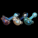 LA Pipes Spiral Marble Head Glass Spoon Pipes in Red, Green, Blue, Heavy Wall Design, 4.24" Length