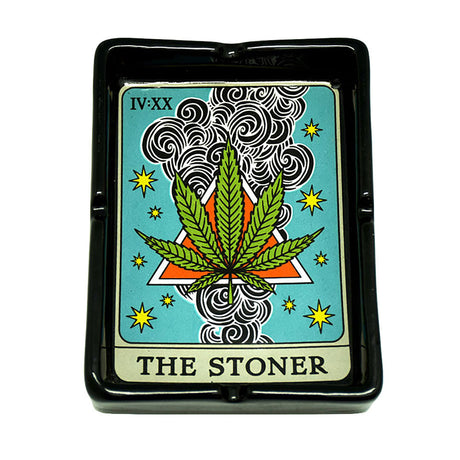 Ceramic Stoner Tarot Card Ashtray with Cannabis Leaf Design - Top View