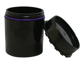 Black "Time Capsule" Sealable Storage Device, Small Variant, Open Lid Side View