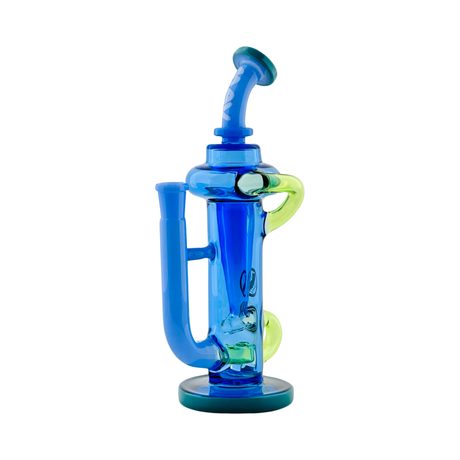 MAV Glass Trestle Color Combo Recycler Dab Rig - Front View with Blue and Green Accents