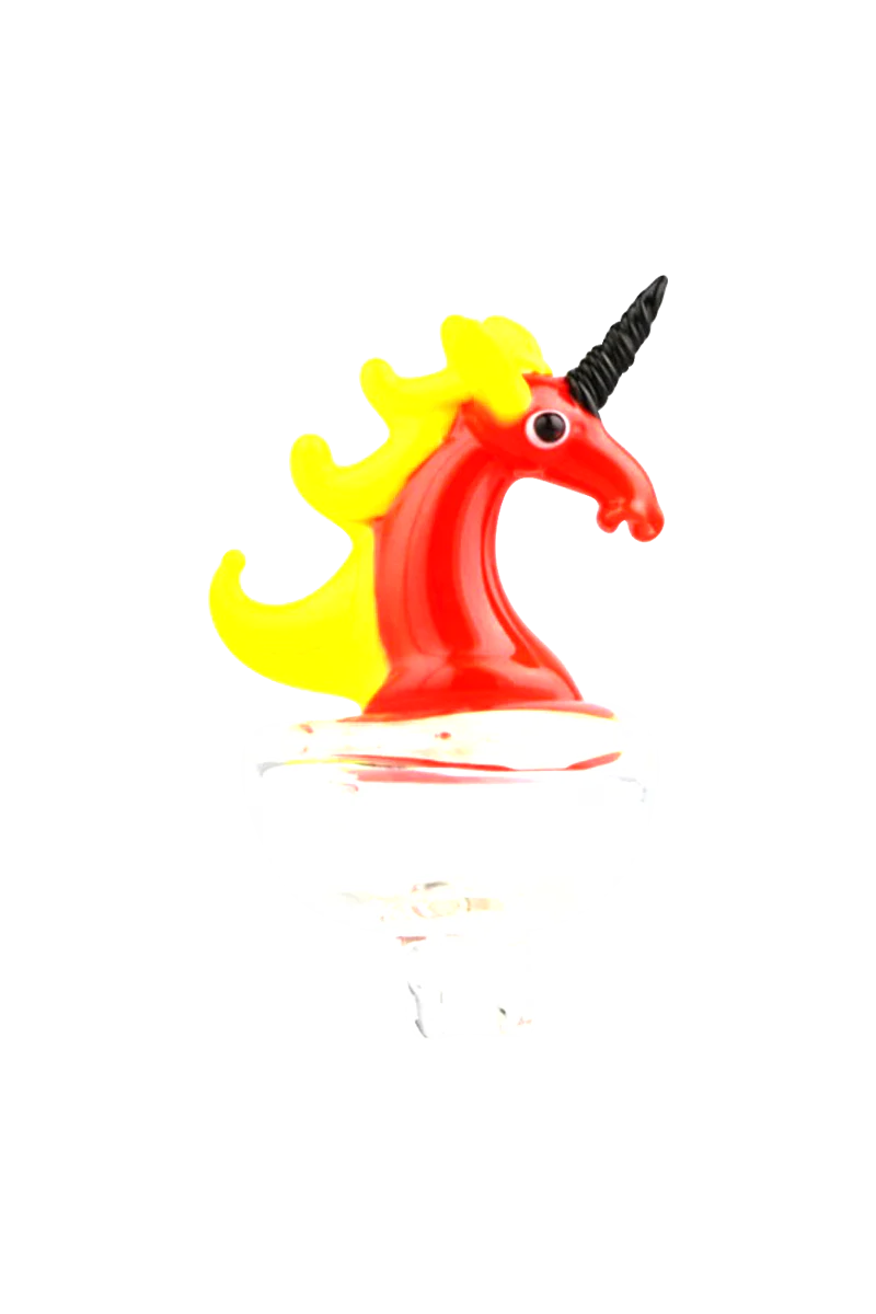 Borosilicate glass "Unicorn" carb cap with directional airflow, 27mm size, front view on white background
