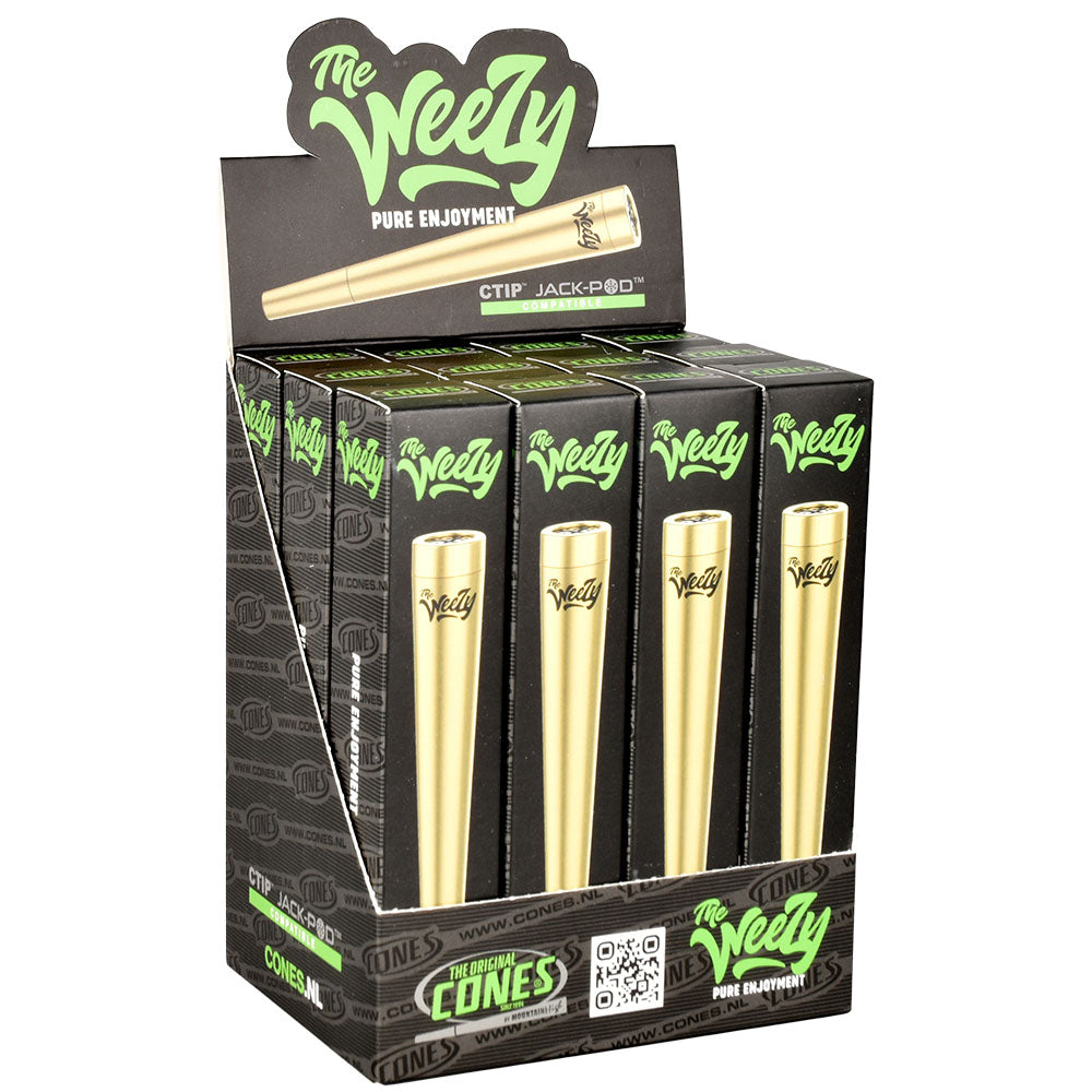 The Weezy Aluminum Pipes in Black and Gold, 4" Portable Design, 12pc Display Front View