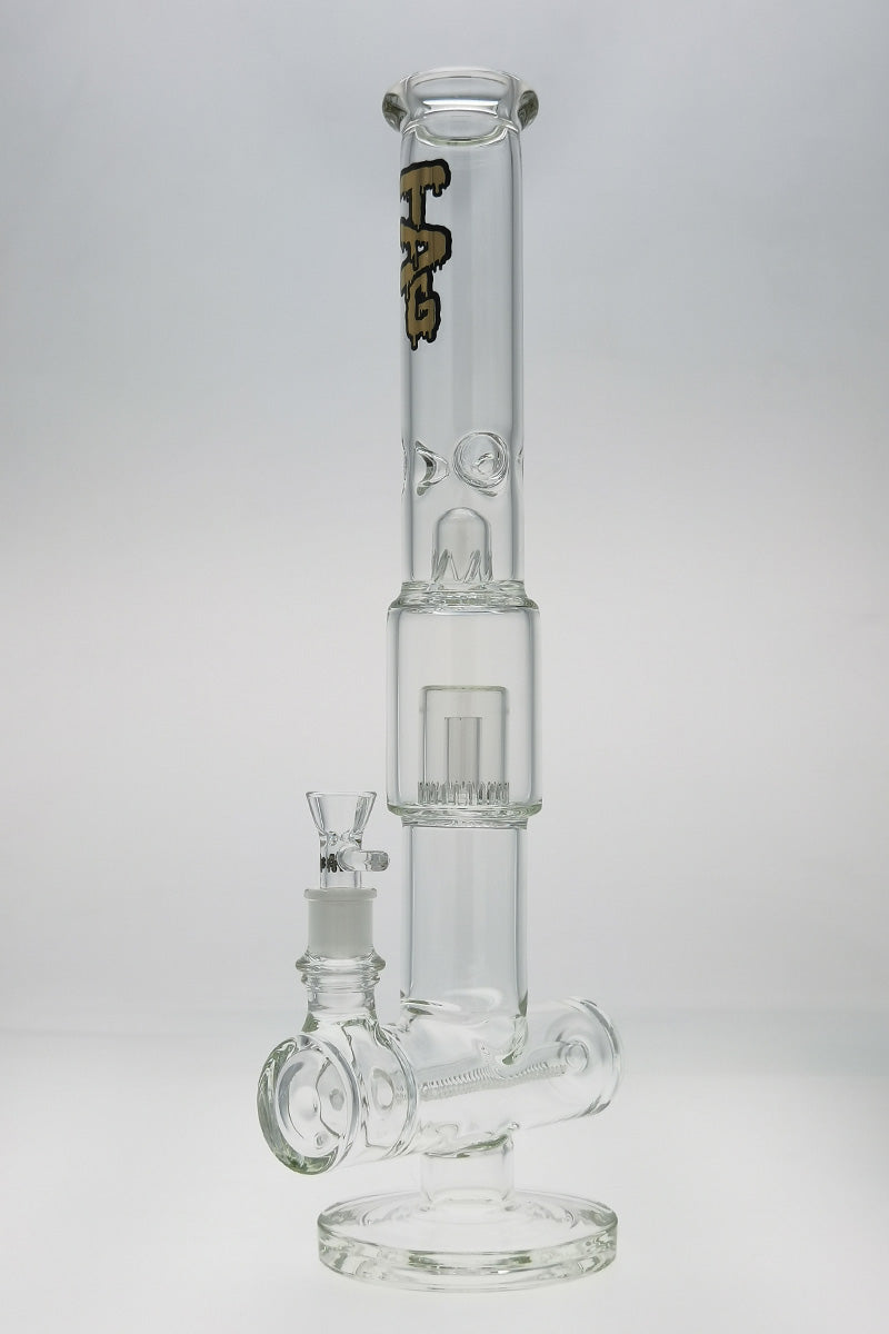 Thick Ass Glass 19" Bong with 7mm thickness and fixed showerhead, front view on white background