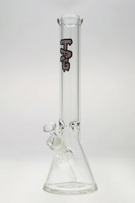 Thick Ass Glass 16" Beaker Bong with Wavy Purple Decal, 7mm Thick, Front View