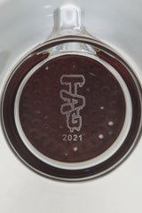 Close-up of Thick Ass Glass Bong Base with Double Honeycomb Design and 2021 Logo