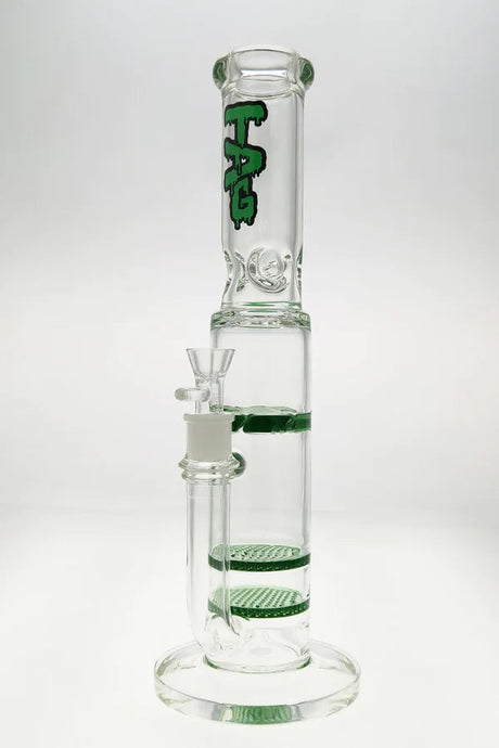 Thick Ass Glass 16" Bong with Double Honeycomb, Turbine Perc, and Green Accents