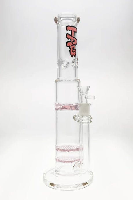 Thick Ass Glass 16" Double Honeycomb to Turbine Bong, 7mm Thick, Pink Accents, Front View
