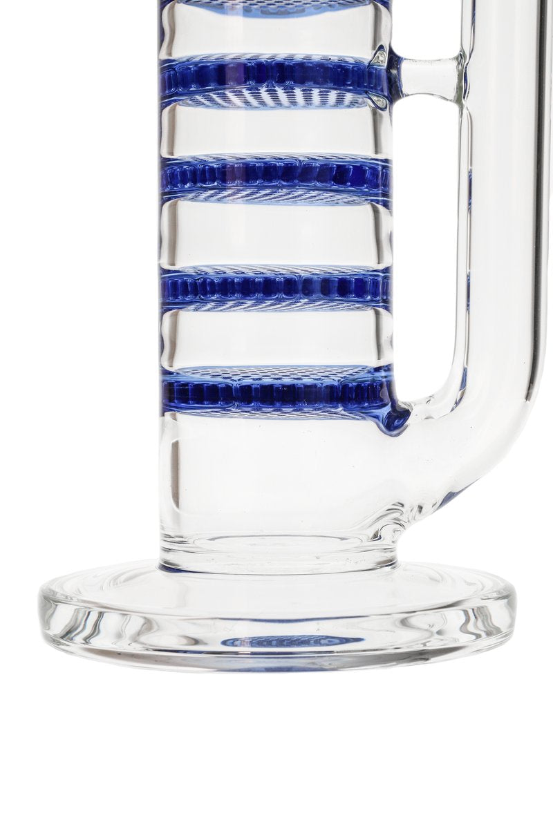 Thick Ass Glass 21" Bong with Blue Honeycomb Percolators, Side View on White Background