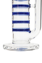 Thick Ass Glass 21" Bong with Blue Honeycomb Percolators, Side View on White Background