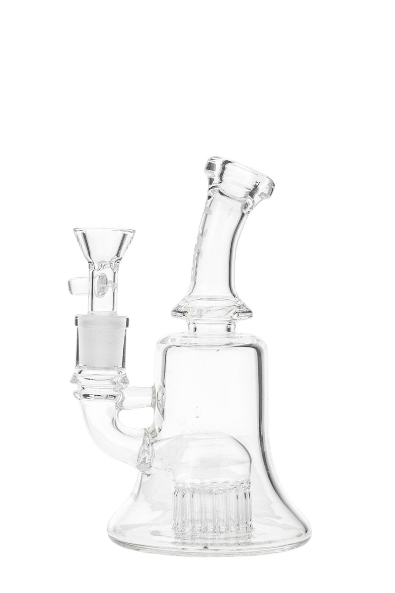 Thick Ass Glass Bell Curved Dab Rig with 17-Arm Diffuser, Front View on White