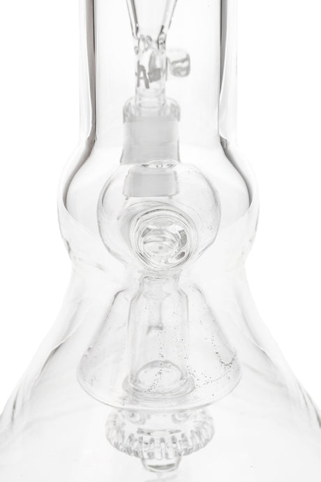 Close-up of Thick Ass Glass Bellow Beaker with Pyramid Ball Rig, 14mm Female Joint