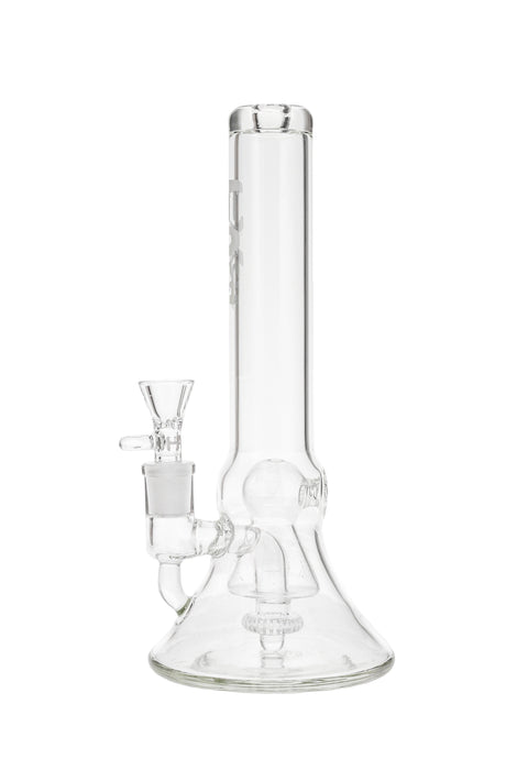 Thick Ass Glass Bellow Beaker with Pyramid Ball Rig, 14mm Female Joint, 10'' Height, Front View