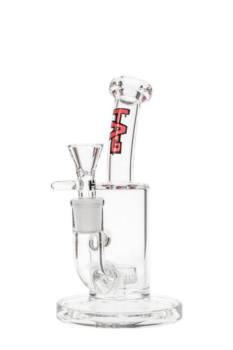 Thick Ass Glass Showerhead Rig 7" - Clear Glass Bong with Red Logo - Front View