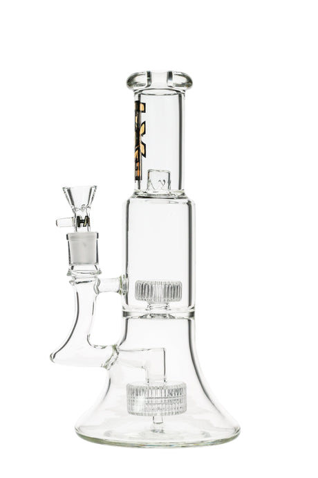 Thick Ass Glass Double Matrix Beaker Bong with heavy wall design, 10.5" height, and 14mm female joint - front view