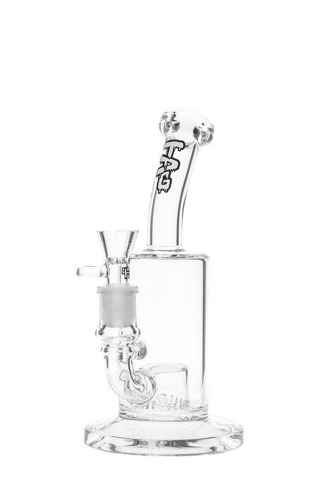 Thick Ass Glass 7" Dab Rig with Super Slit Showerhead Froth Diffuser, Clear Glass, Front View