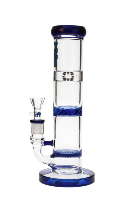 Thick Ass Glass Straight Tube Bong with Honeycomb to Turbine Percolators, 10'' Height, Front View