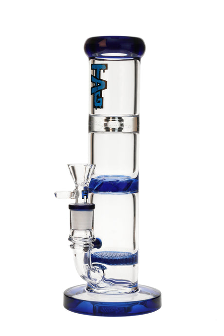 Thick Ass Glass Straight Tube with Honeycomb to Turbine Percs, 10'' Height, Front View on White