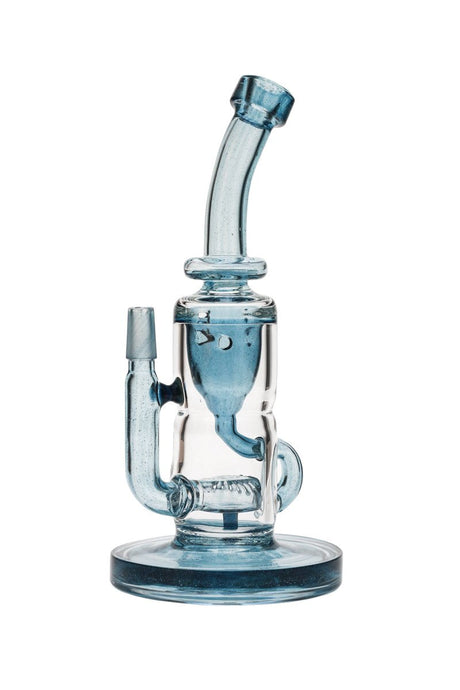 Thick Ass Glass Klein Dab Rig with Blue Starburst Design, 10" Height, 14mm Joint, Front View