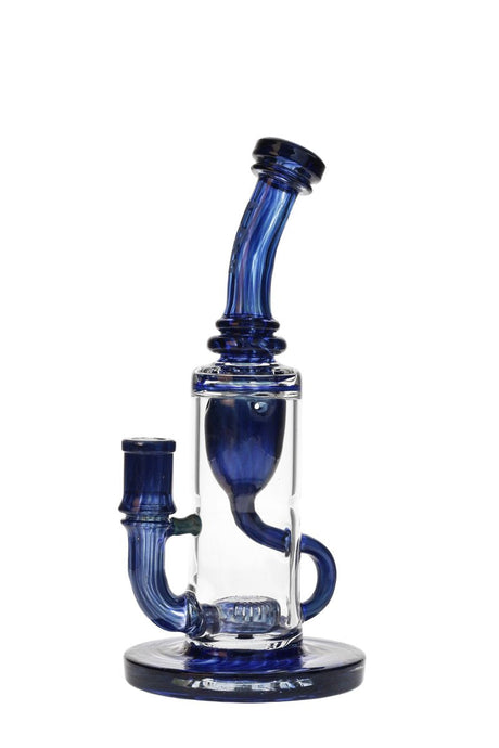 Thick Ass Glass Klein Dab Rig in Deep Blue with Recycler Design, Front View on White Background