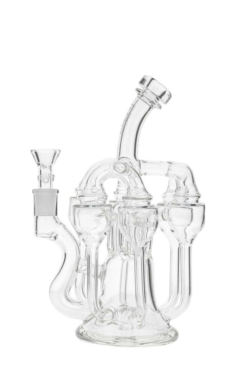 Thick Ass Glass 8'' Inline Sextuple Recycler Dab Rig, Glass on Glass Joint, Front View