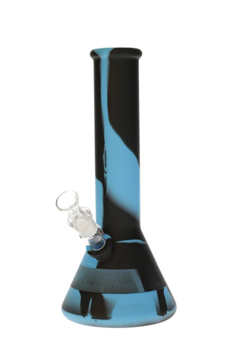 Thick Ass Glass Silicone Beaker Bong in Black/Blue - 13'' Height, 18mm Joint - Front View