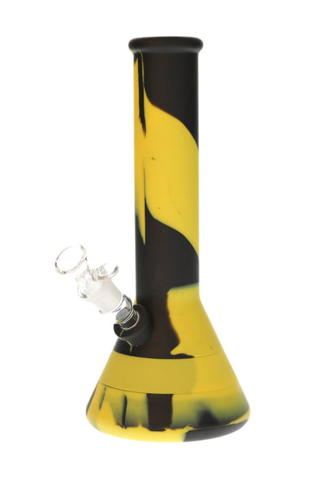 Thick Ass Glass Silicone Beaker Bong in Black/Yellow, 13'' Tall, 18mm Joint, Front View