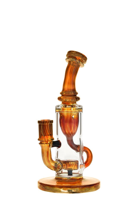 Thick Ass Glass Super Slit Donut Klein Incycler in Double Mai Tai, 8" female joint, front view
