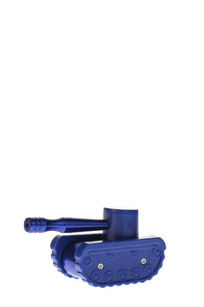 Thick Ass Glass Blue Metal Tank Dry Pipe, 3" Stealth Hand Pipe Side View