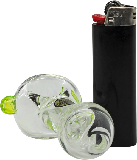 LA Pipes Borosilicate Glass Spoon Pipe with Green Accents and Deep Bowl - Side View