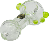 LA Pipes Thick Glass Spoon Pipe with Neon Green Accents - Angled Side View